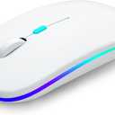 Wireless Bluetooth Mouse Rechargeable Laptop Mice with LED Use Portable(BT5.2 and USB 2.4G) Dual Mode Connection Silent Slim Computer Mouse for Laptop/iPad Tablet/Apple MacBook/PC(White)