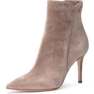 JANSEVEN Women's Heeled Ankle Boots Stiletto High Heel Booties Pointed Toe Comfortable Sexy Classic Short Boots (Beige, 6)