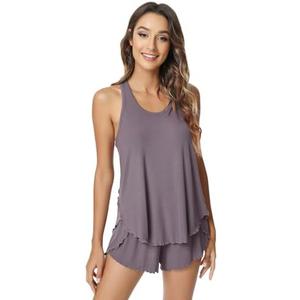 NACHILA Pajamas for Women-Viscose Made from Bamboo,Ribbed Racerback Tank Top and Shorts Pajama Sets Sleeveless Sleep Cami Pj, XL 