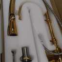 Classical High Arc Single Handle Spring Kitchen Faucet with Pull Down Spray, Swiveling Commercial Single Handle Kitchen Sink Faucets for Farmhouse, Gold