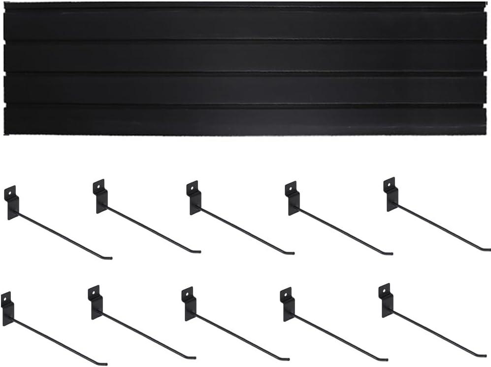 PVC Plastic Slatwall Panel, Wall-Mounted Pegboard Display Stand, Accessories Ornaments Peg Board, Slat Wall Panels with Hooks for Selling Garage(Black,120X1.5X31cm-47X0.6X12in)