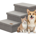 Wider Dog Ramp for High Bed with Storage 18" H, Foldable Dog Stairs for Small Medium Large Older Senior Animal, Sturdy Dog Step for Climbing Bed or Couch, Arthritis-Friendly (Gray, No Condo)
