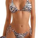 SUUKSESS Women String Bikini Set Tie Side Thong Sexy Halter Swimsuits 2 Pieces (L)