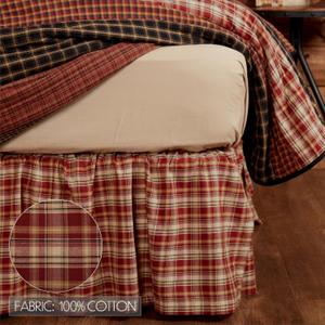 VHC Brands Beckham Plaid Cotton Rustic Split Corners Gathered Queen Bed Skirt, 60x80x16, Rust Red