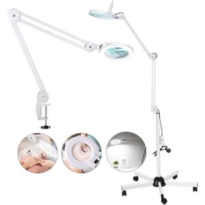 10X Magnifying Glass with Light and Stand, Floor Lamp with 5 Wheels Rolling Base 2880 Lumens Stepless Dimmable Lighted Magnifier for Eyelash Extensions Sewing Close Work