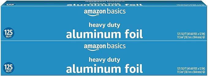 Amazon Basics Heavy Duty Aluminum Foil for Cooking, Grilling, Food Storage, Roasting, 125 Sq Ft, Pack of 2