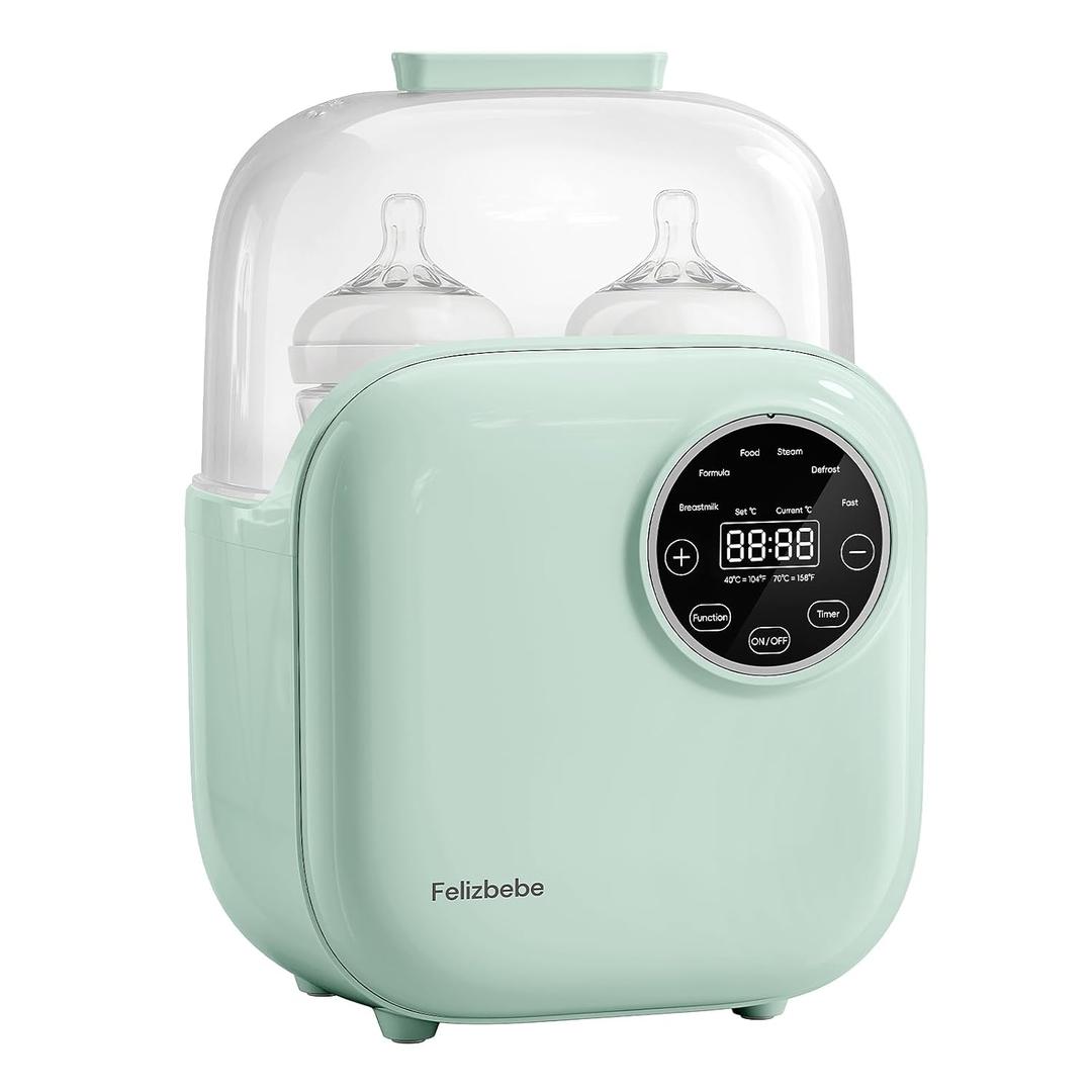 Baby Bottle Warmer, Felizbebe 10-in-1 Double Bottle Warmer for Breastmilk or Formula, Accurate Temperature Control, Timer, Sterili-zing, Defrost, Heat Food, Keep Warm, Breast Milk Warmer for Baby (Green)