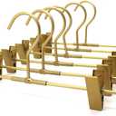 Pants Hangers Gold Aluminum Skirt Hanger 2-Adjustable Clips Heavy Duty Clothes Hangers Space Saving Durable Hanger 11.8" Closet Organizer for Pant,Pack of 10