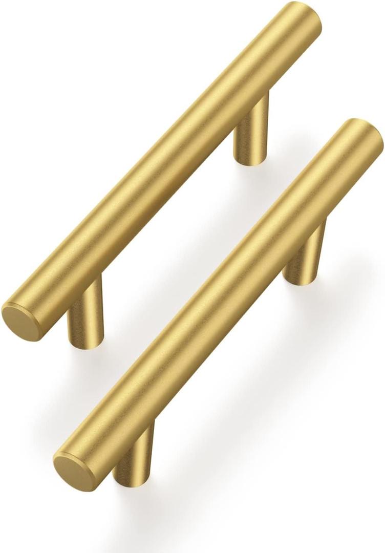 Haliwu 30 Pack Cabinet Handles Brass Gold Cabinet Pulls 2-1/2 Inch Hole Center Drawer Pulls Modern Bar Dresser Handles for Bathroom Kitchen Bedroom