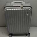 Somago Carry on Luggage Front Open 22x14x9 inches Airline Approved Lightweight Suitcase with Cup Holder and USB Port Aluminum Frame Polycarbonate Spinner Hard Suitcase with TSA Lock (Silver)