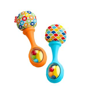 Fisher-Price Newborn Toys Rattle 'n Rock Maracas, Set of 2 Soft Musical Instruments for Babies 3+ Months, Blue & Orange (2 Count (Pack of 1))