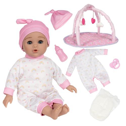 ADORA Over The Rainbow Baby Doll and Play Mat with 7 Piece Accessories Set Including Rainbow-Print Onesie, Beanie, Pacifier, Doll Diaper and Pink Bottle Birthday Gift for Kids Ages 3+