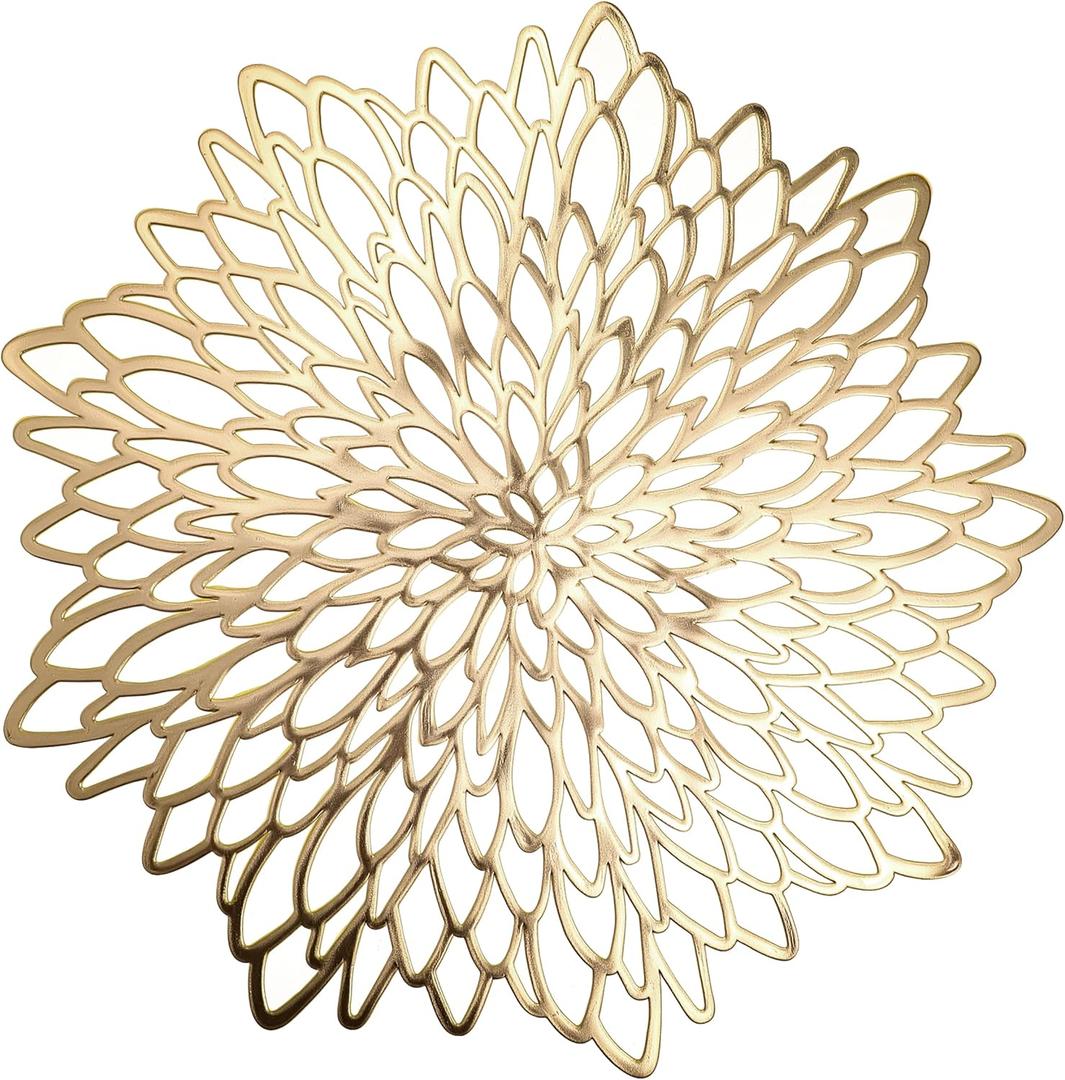 Set of 8 Round Placemats Gold, Heat-Resistant PVC Table Mats with Luxury Metallic Glossy Finish for Thanksgiving Christmas Wedding Party Decor, Easy to Clean