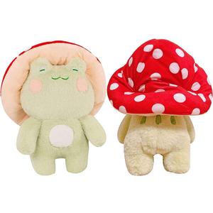 Enivtfz Frog Plushies Toys, 17" Cute Frog Pillow with Mushroom Hat Stuffed Animals, Kawaii Plushies Gift for Kids Girls Adults Valentines Birthdays GiftLight Green Red hat, 17inch