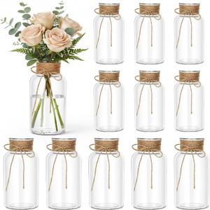 Mason Jars for Centerpiece, 12 Pack Vintage Farmhouse Glass Flower Vase Transparent White Vases Bulk for Weddings, Parties, Christmas & Home Decor