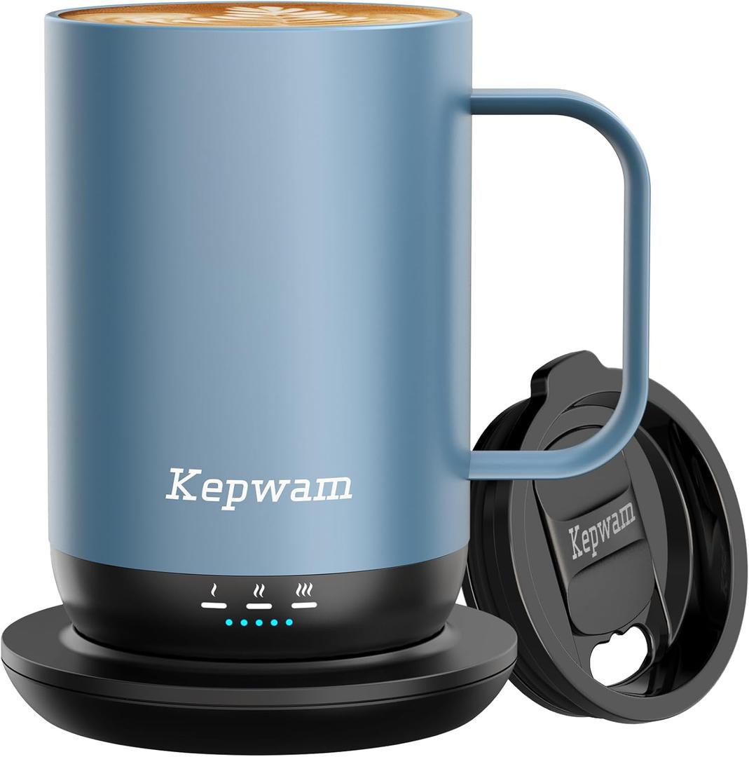 Kepwam Self-Heating Coffee Mug T1-16oz, Fast Heating Rechargeable Heated Coffee Mug, Smart Mug with App & Button Control, Ideal Gift for Coffee Lovers & Hot Drink Enthusiasts (Steel Blue)