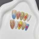 Almond Press on Nails Medium SWEKKE 3D Fake Nails French Tip False Nails with Floral Starfish Shell Pearls Designs Summer Glossy Glue on Nail Stick on Nail for Women Girls 30Pcs