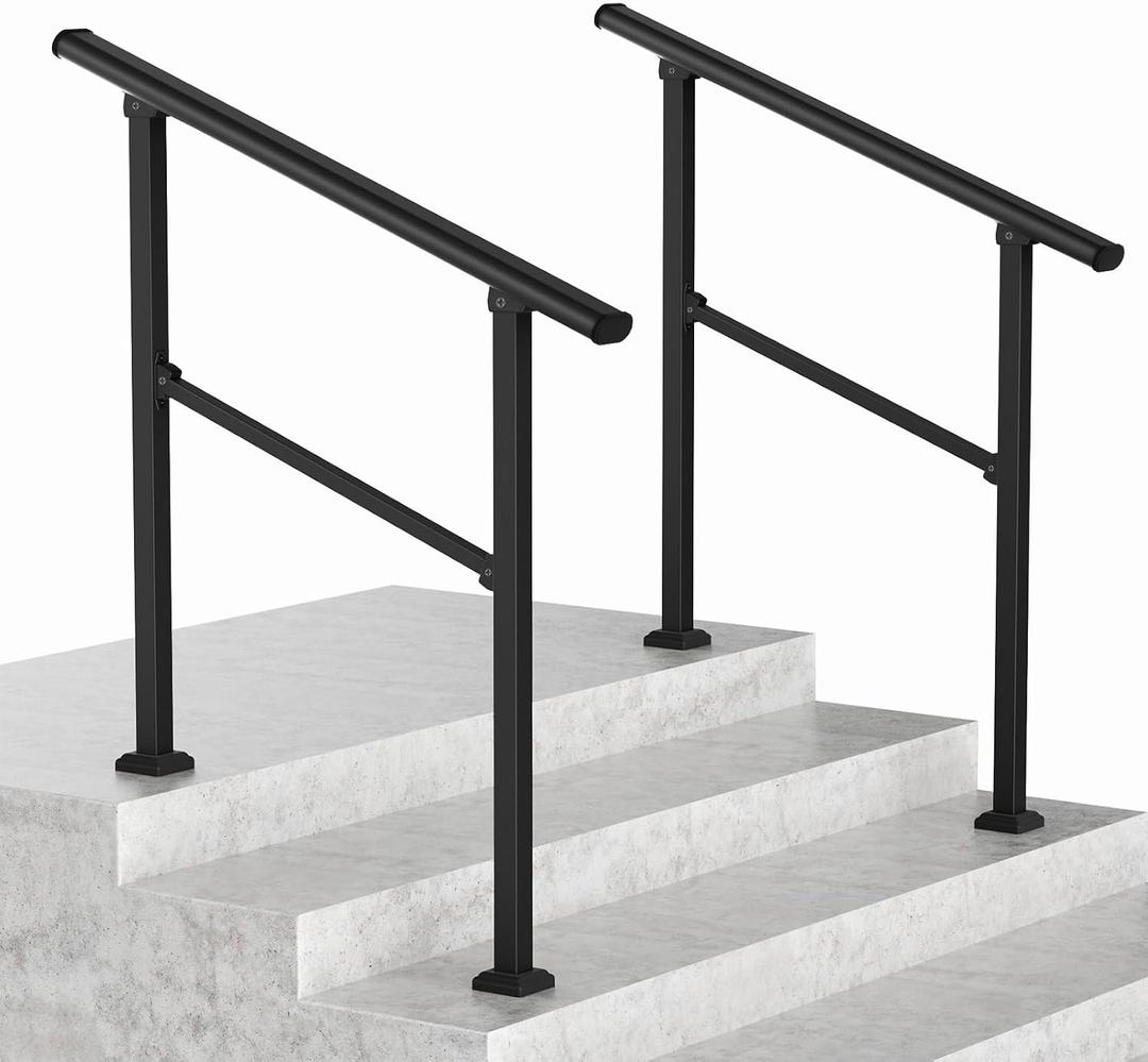 LOVMOR 2 Pack 3 Step Hand Rails for Outdoor Steps, Wrought Iron Railing, Exterior Hand Railing for Steps, Porch Railing Kit (2-3 Steps Handrail)