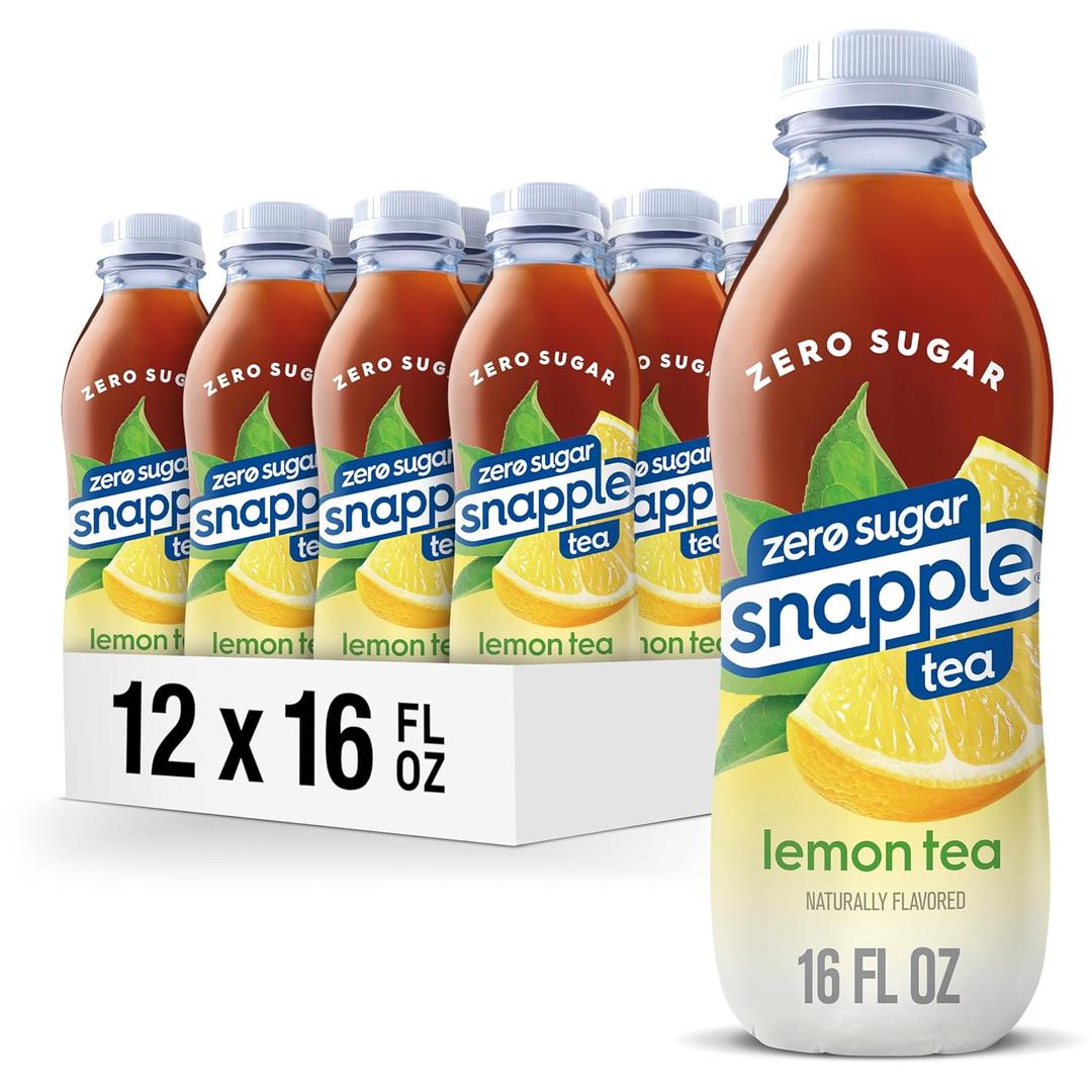 Snapple Zero Sugar Lemon Iced Tea, 16 fl oz, Pack of 12 (EXP 12/20/25)
