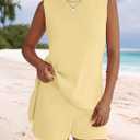 NENONA Women's Summer Sleeveless Sweater Lounge Sets Casual Loose Fit Tunic Tops and Shorts 2 Piece Beach Vacation Outfits (Yellow, M)
