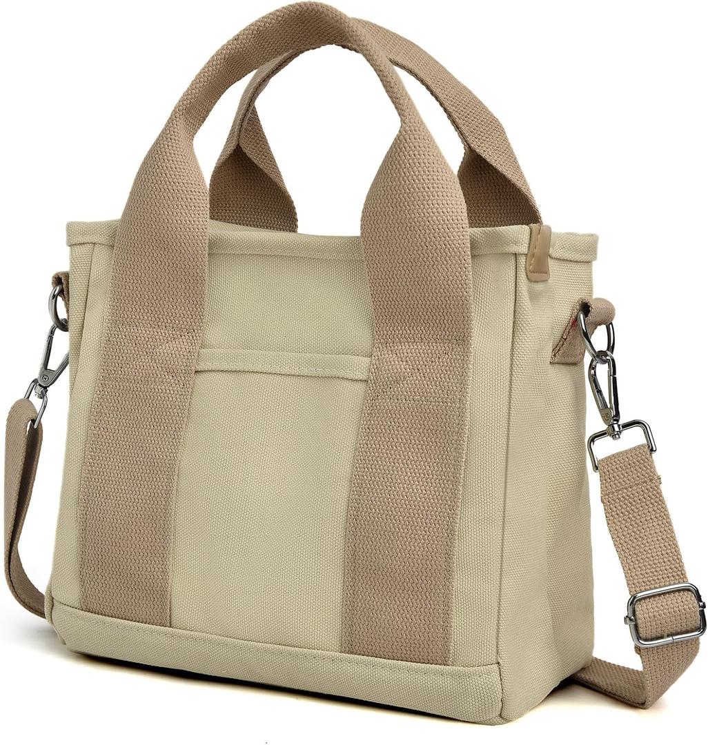 IwIeIaIrI Canvas Tote Bag for Women with Multi Pockets,Trendy Shoulder Handbag with Compartments for Shopping,Work,Beach (Small, Khaki)
