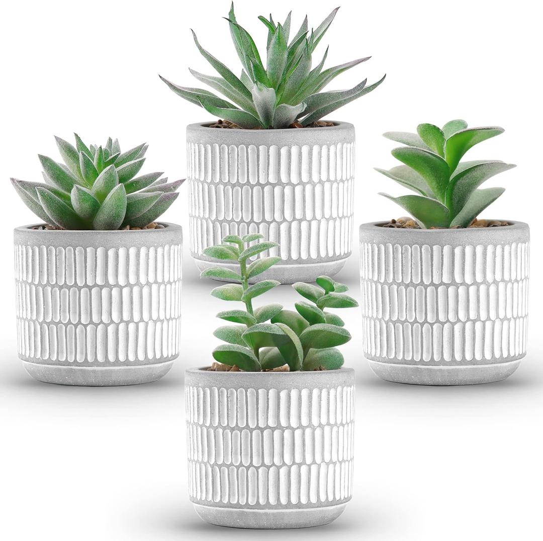 Der Rose Set of 4 Succulents Plants Artificial Fake Plants for Living Room Bathroom Bedroom Aesthetic Home Kitchen Decor
