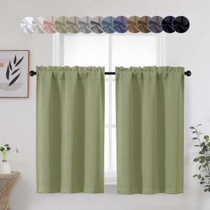 Sage Green Blackout Curtains for Bedroom Living Room 45 Inch Length 2 Panels, Soft Solid Insulated Short Room Darkening Curtains, Modern Rod Pocket Drapes, Sage Green, Each 30" Wx45 L
