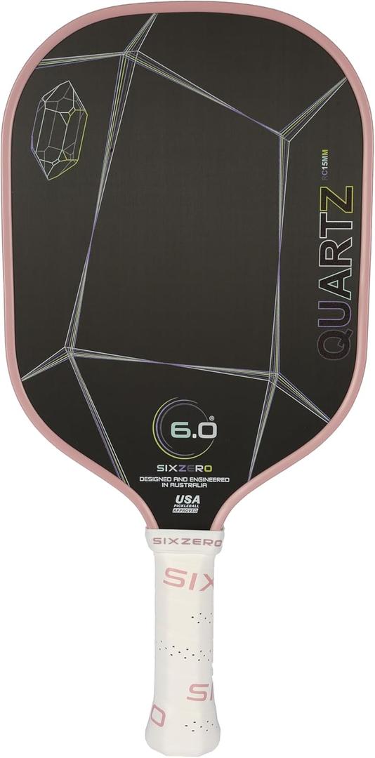 Six Zero Quartz Pickleball Paddle - Affordable, Premium Construction, Raw Carbon (Rose)