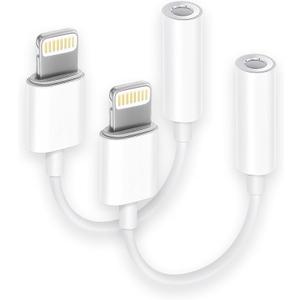 [Apple MFi Certified] 2 Pack Lightning to 3.5 mm Headphone Jack Adapter, iPhone Aux Adapter Converter Dongle Audio Cable Compatible with iPhone 14 13 12 11 X XS 8 7