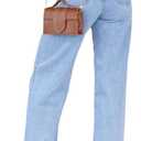 Women's Wide Leg Jeans Low Waisted Strechy Baggy Loose Boyfriend Denim Pants (Blue, L)