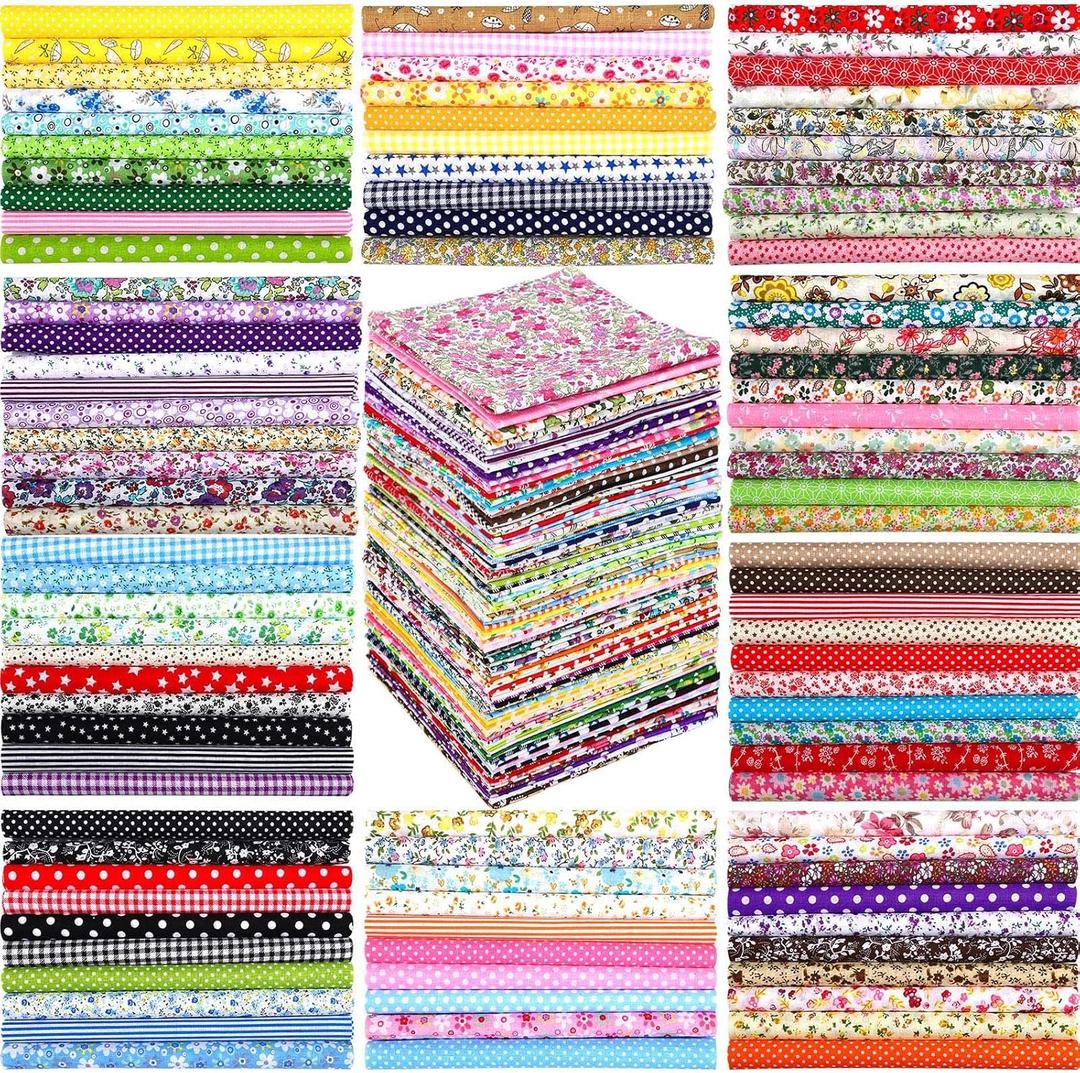 Moukeren 100 Pcs 10 x 10 '' Cotton Fabric Bundle Squares for Quilting Sewing Multicolor Precut Patchwork Materials Floral Printed Fabric Bundles for Spring DIY Beginners Crafts Cloths Handmade