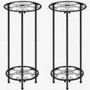 CASIMR Plant Stand Indoor Outdoor, Metal Rustproof Flower Shelf 2 Tier 23.9 inch, Tall Multiple Plant Pot Holder Rack for Garden Patio Living Room Corner Balcony, 2 Pack Black