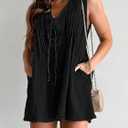 Yoeasy Women's Sleeveless V Neck Shorts Denim Romper Tie Front Ruffle Cute Loose Jean Short Overalls with Pockets, M