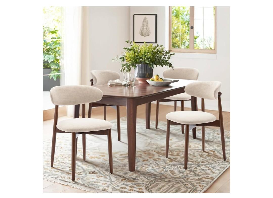 COLAMY Wooden Dining Chairs Set of 4, Modern Fabric Upholstered Kitchen Side Chairs, Farmhouse Dining Room Chair with Foot Pegs, Beige