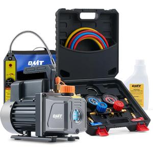 Orion Motor Tech R1234yf AC Vacuum Pump and Gauge Set, 1/3 hp 4 cfm Vacuum Pump Manifold Gauge Kit with Leak Detector 3 Hoses & Adapter for R1234yf, A/C Vacuum Pump Kit for Auto HVAC Systems