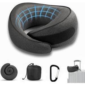 SZXYX Travel Pillows for Airplanes, 100% Pure Memory Foam Neck Pillow for Airplanes, Comfortable Breathable Cover, 360 Support Stowable Pillows for Sleeping, Car, Airport Travel Essentials Black (Small)