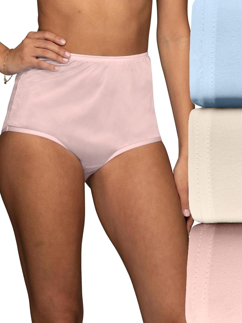 Vanity Fair Women's High Waisted Underwear, Full Coverage Ladies Panties, Perfectly Yours Briefs (6, Nylon - Pink/Blue/Candleglow)
