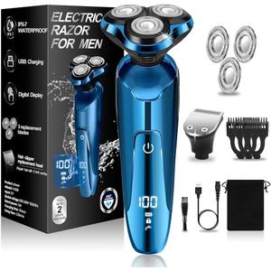 Electric Razor for Men,Men’s Electric Shavers Rotary,LED Display 100% Waterproof Cordless Razor, Wet/Dry Shaving,Shaver for Men Replaceable Blades Portable Travel Razors