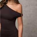 Verdusa Women's Off The Shoulder Dresses Asymmetrical Ruched Sleeveless Maxi Dress (Brown, S)