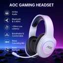 AOC Wireless Gaming Headset Compatible with ps5/4, PC, USB-C & Bluetooth 5.4 & 2.4GHz Gaming Headphones with Noise Canceling Mic, 7.1 Virtual Surround,20ms Latency, 45H, RGB- White