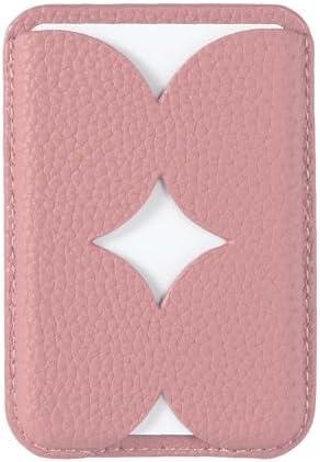 Luner - Leather Magnetic Card Wallet Compatible with Magsafe - for iPhone 17, 16, 15, 14, 13, 12 series - Holds 2 cards - Made of Vegan Leather - French Pink