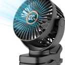 Mini Clip on Fan, Battery Operated Desk Fan, Digital display3 Speeds Adjustable, Bidirectional 360  Adjustable, Super Strong Wind, Portable Fan for Home Office Stroller Camping Black