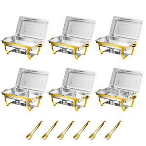 FERAHI Gold Chafing Dishes for Buffet Set of 6, 9.5QT Chafing Dish Buffet Set, Chafers and Buffet Warmers Set, Stainless Steel Food Warmers for Parties Buffet, Party Food Warmer Buffet Set with Tongs