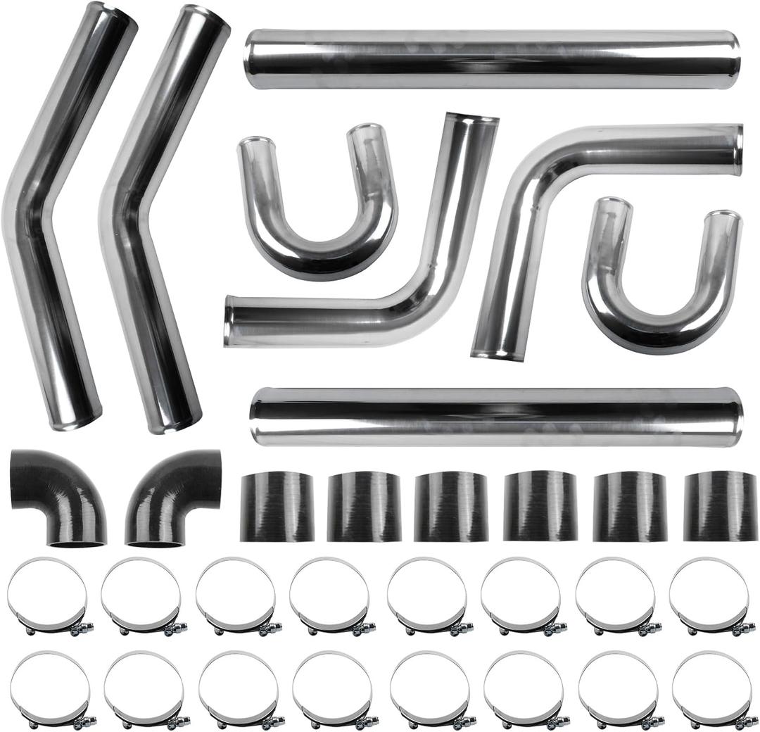 3" Intercooler Kit Universal Aluminum Turbo Intercooler Piping U-Pipe Kit with Coupler and T-Clamps DIY Custom Pipe 32Pcs (3 Inch-60cm)