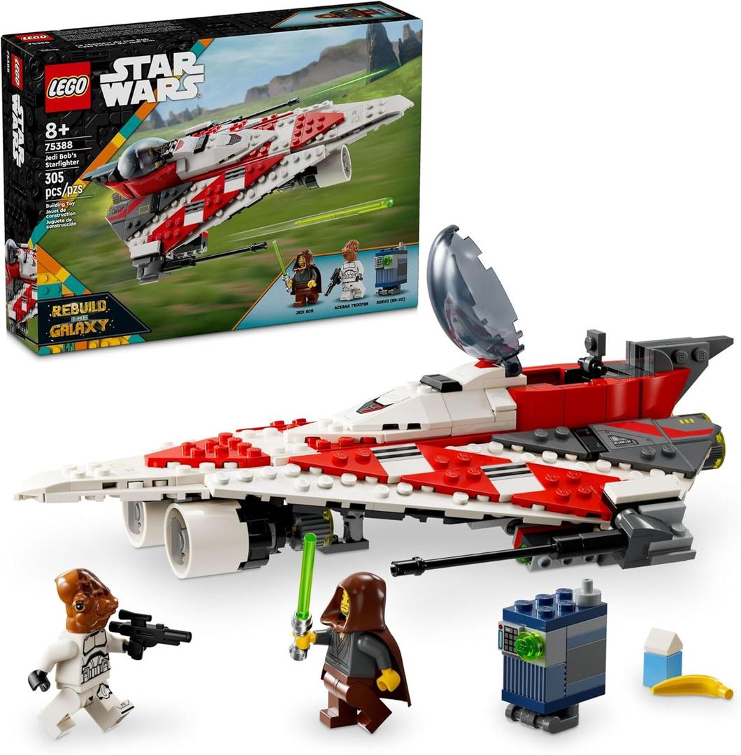 LEGO Star Wars Jedi Bobs Starfighter Buildable Toy Vehicle, Brick Built Star Wars Starship with Jedi Bob Minifigure, Birthday Gift Idea for Boys, Girls or Any Fan Ages 8 and Up, 75388