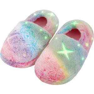 Kids Fuzzy Slippers Luminous Glow in the Dark for Boys Girls House Shoes Indoor (12-13 Little Kid, Green)
