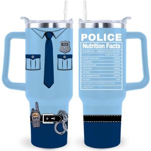 Police Tumbler Cup - 40 Oz Officer Mug With Lid, Straw and Handle - Police Appreciation Gift for Women & Men