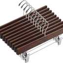 AMKUFO 20pcs Wooden Pants Hangers Solid Pants Hangers with Adjustable Clips 14 Inch Walnut Wood Skirt Hangers Trousers Bottom Hanger with Non-Slip Clips and 360° Swivel Hook
