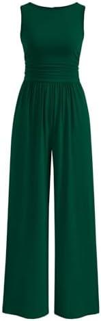 PRETTYGARDEN One Piece Jumpsuits for Women Dressy Casual Sleeveless Crewneck Wide Leg Rompers Jumpers Vacation Summer Outfits, M