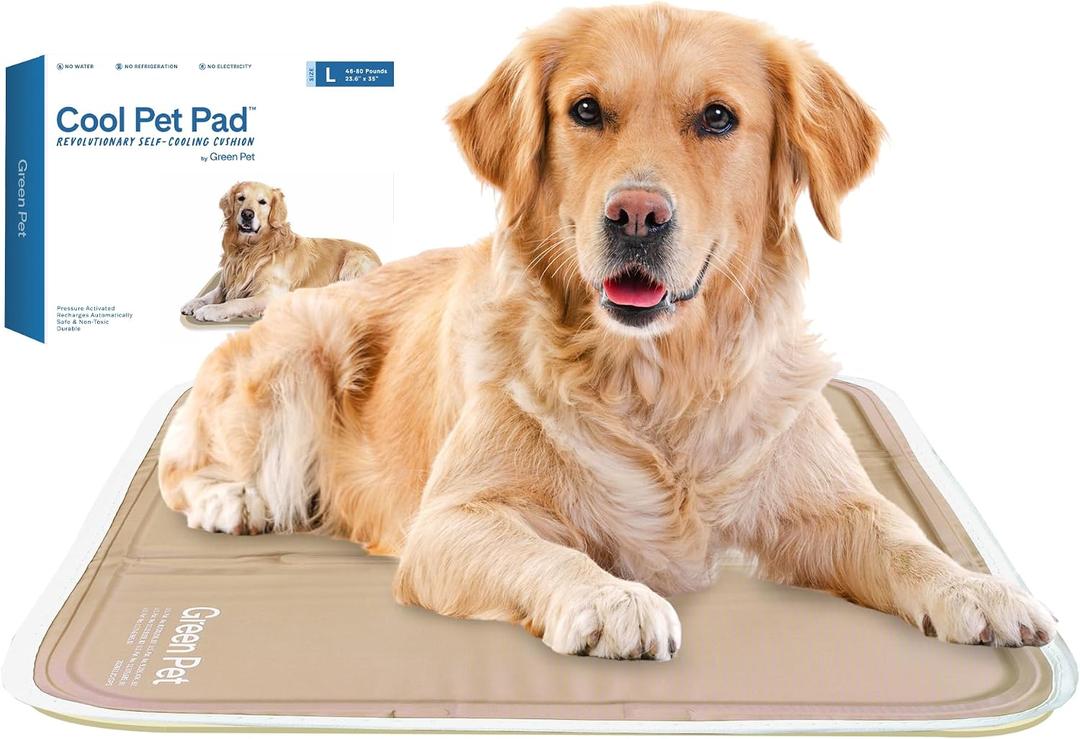 The Green Pet Shop Cool Pet Pad - Large, Latte- Self-Cooling, Pressure Activated Mat for Dogs & Cats from 46-80 lbs - Non-Toxic Gel, No Water Needed